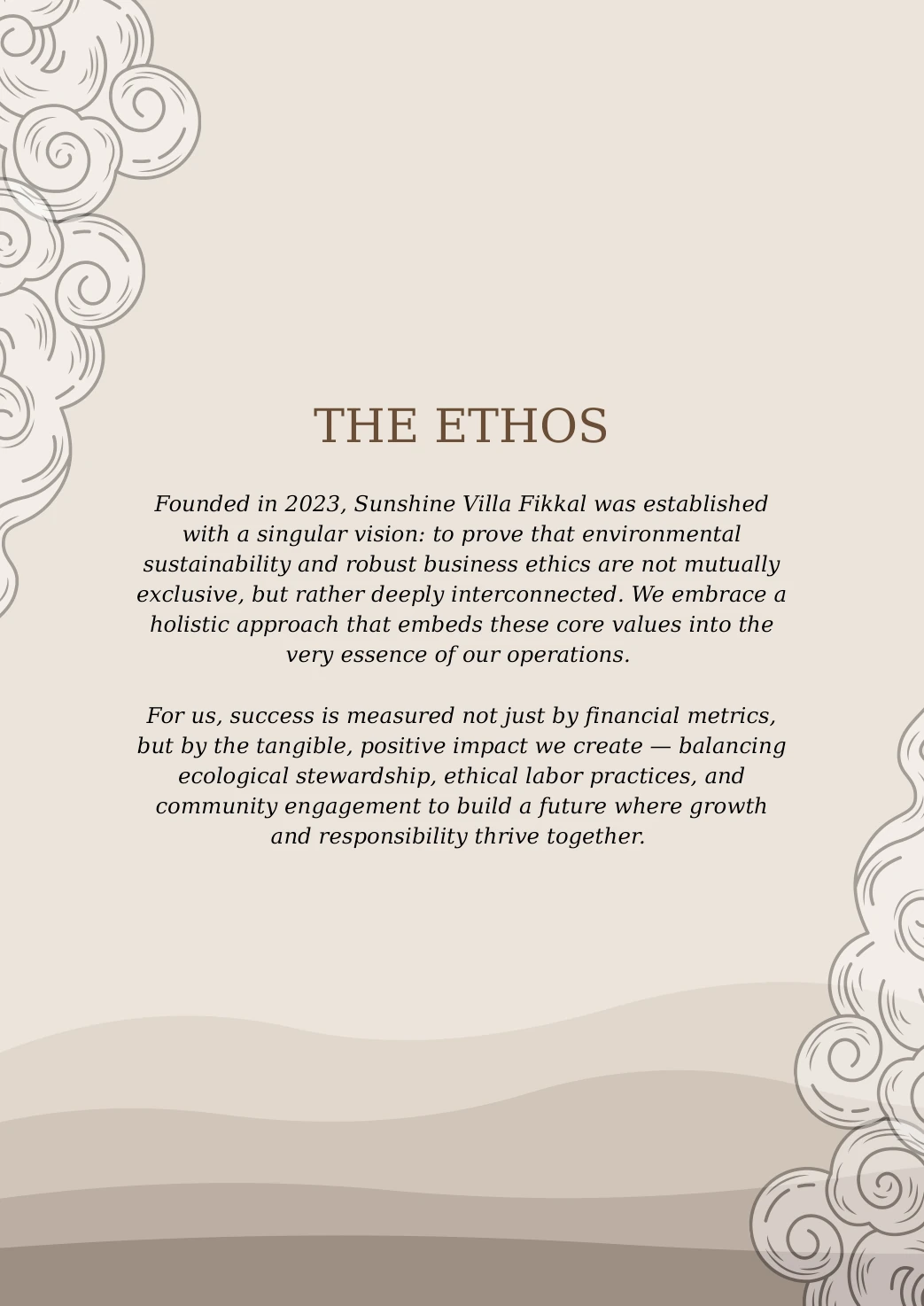 Sunshine Villa menu, page 4: The ethos
