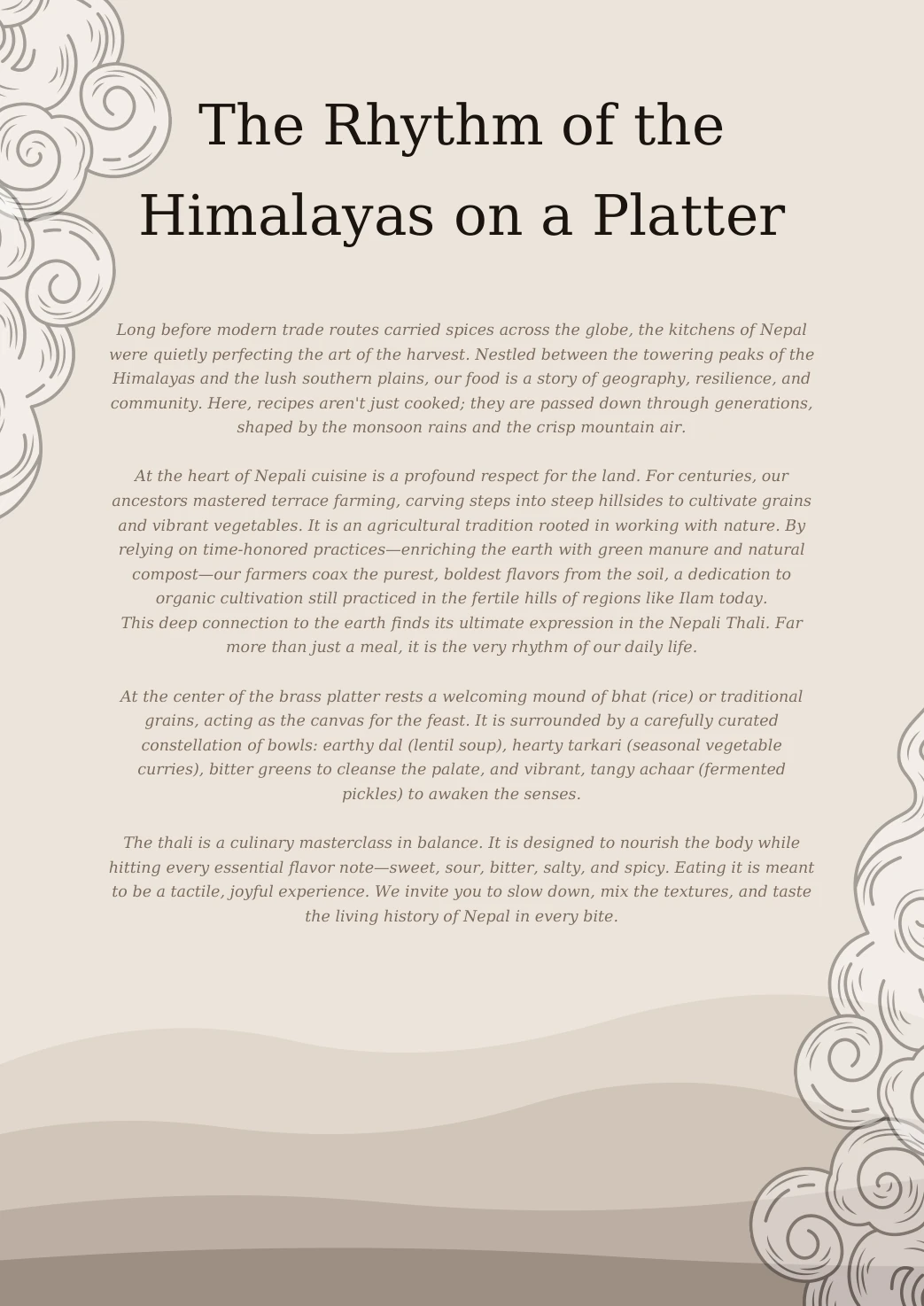 Sunshine Villa menu, page 8: The rhythm of the Himalayas