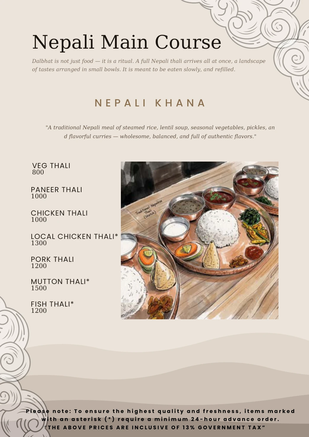 Sunshine Villa menu, page 9: Nepali main course