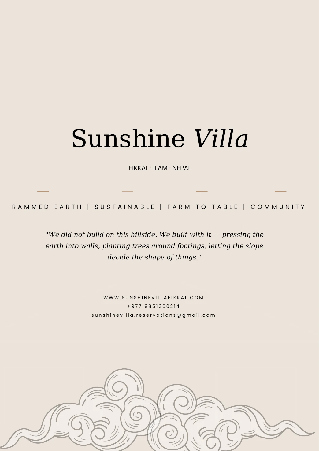 Sunshine Villa menu, page 18: Back cover